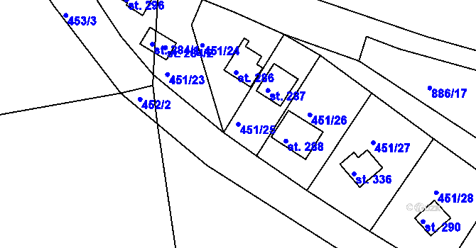Parcela st. 451/25 v KÚ Sedlčánky, Katastrální mapa
