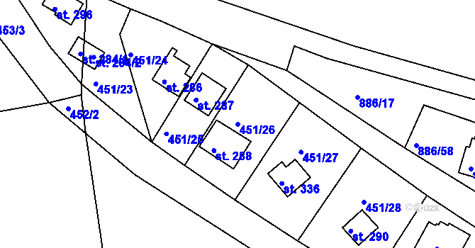 Parcela st. 451/26 v KÚ Sedlčánky, Katastrální mapa