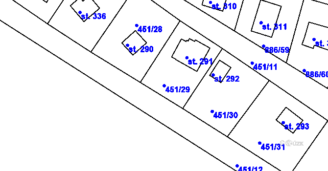 Parcela st. 451/29 v KÚ Sedlčánky, Katastrální mapa