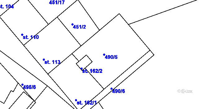 Parcela st. 490/5 v KÚ Sedlčánky, Katastrální mapa