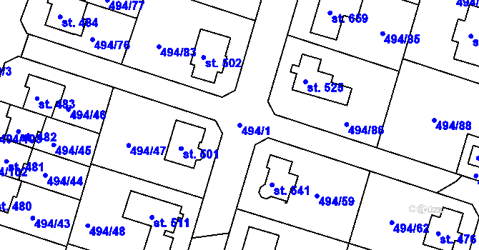 Parcela st. 494/1 v KÚ Sedlčánky, Katastrální mapa