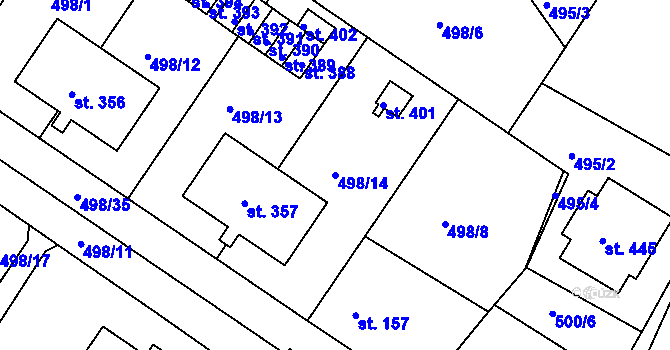 Parcela st. 498/14 v KÚ Sedlčánky, Katastrální mapa