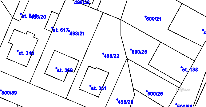 Parcela st. 498/22 v KÚ Sedlčánky, Katastrální mapa