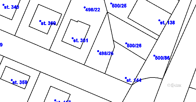 Parcela st. 498/26 v KÚ Sedlčánky, Katastrální mapa
