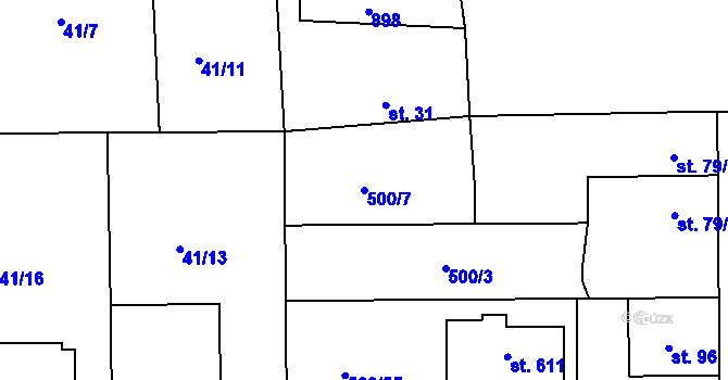 Parcela st. 500/7 v KÚ Sedlčánky, Katastrální mapa