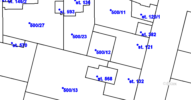 Parcela st. 500/12 v KÚ Sedlčánky, Katastrální mapa