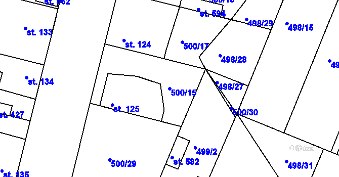 Parcela st. 500/15 v KÚ Sedlčánky, Katastrální mapa