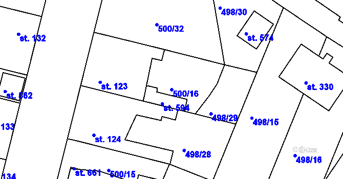 Parcela st. 500/16 v KÚ Sedlčánky, Katastrální mapa