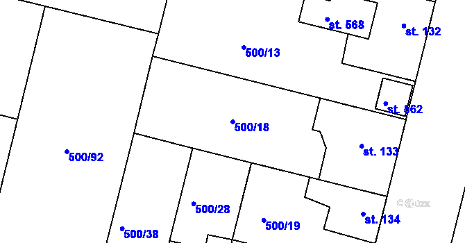 Parcela st. 500/18 v KÚ Sedlčánky, Katastrální mapa