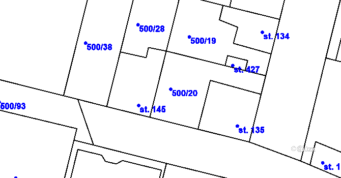 Parcela st. 500/20 v KÚ Sedlčánky, Katastrální mapa