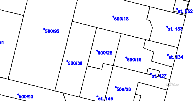 Parcela st. 500/28 v KÚ Sedlčánky, Katastrální mapa