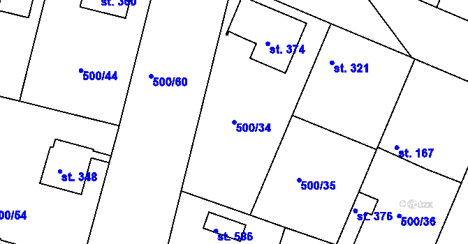 Parcela st. 500/34 v KÚ Sedlčánky, Katastrální mapa