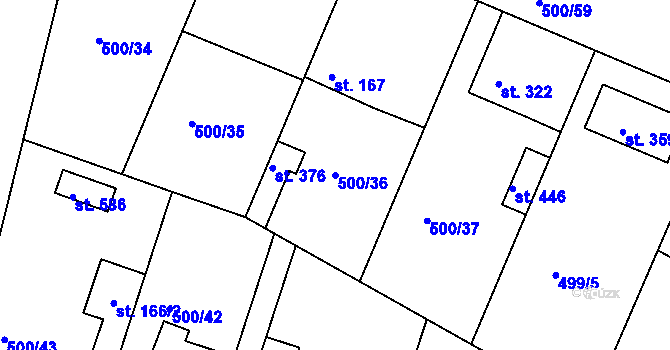 Parcela st. 500/36 v KÚ Sedlčánky, Katastrální mapa