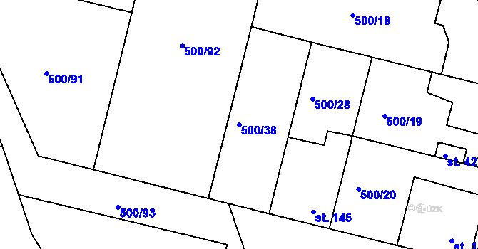 Parcela st. 500/38 v KÚ Sedlčánky, Katastrální mapa