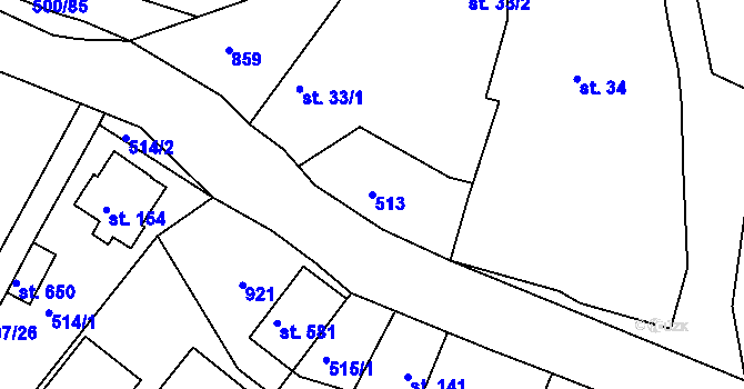 Parcela st. 513 v KÚ Sedlčánky, Katastrální mapa