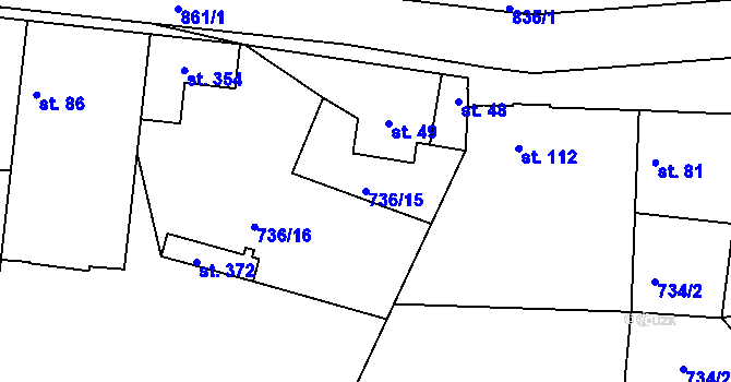 Parcela st. 736/15 v KÚ Sedlčánky, Katastrální mapa