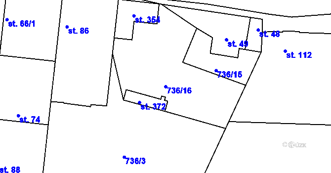 Parcela st. 736/16 v KÚ Sedlčánky, Katastrální mapa