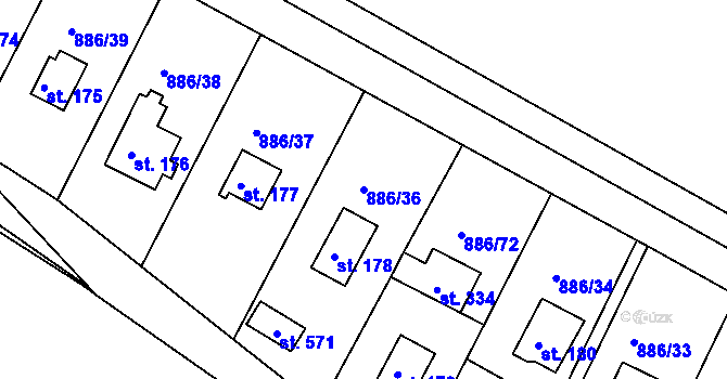 Parcela st. 886/36 v KÚ Sedlčánky, Katastrální mapa