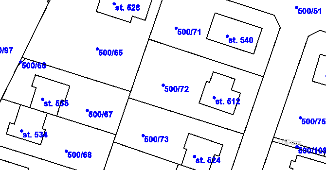 Parcela st. 500/72 v KÚ Sedlčánky, Katastrální mapa
