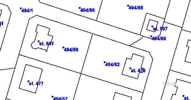 Parcela st. 494/61 v KÚ Sedlčánky, Katastrální mapa