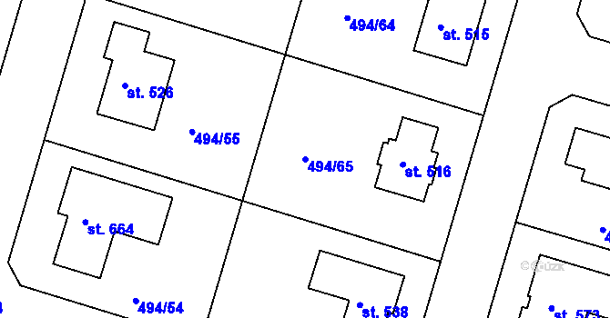Parcela st. 494/65 v KÚ Sedlčánky, Katastrální mapa