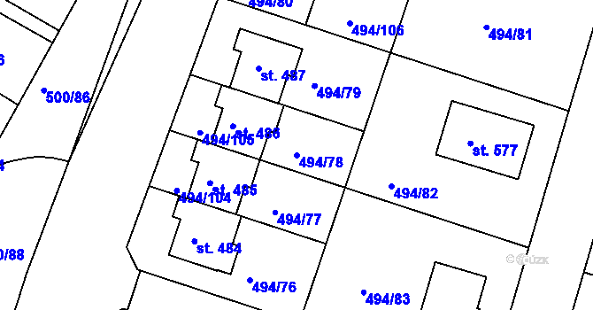Parcela st. 494/78 v KÚ Sedlčánky, Katastrální mapa
