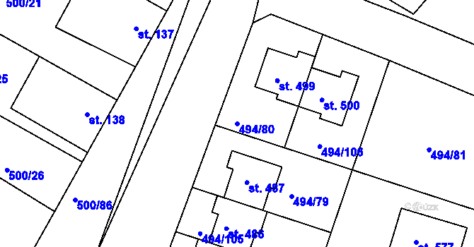 Parcela st. 494/80 v KÚ Sedlčánky, Katastrální mapa