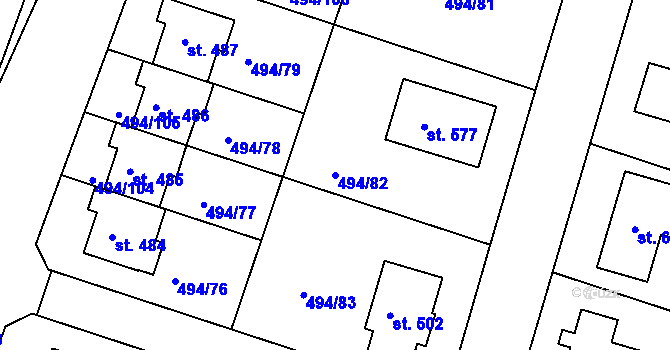 Parcela st. 494/82 v KÚ Sedlčánky, Katastrální mapa