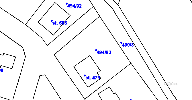Parcela st. 494/93 v KÚ Sedlčánky, Katastrální mapa
