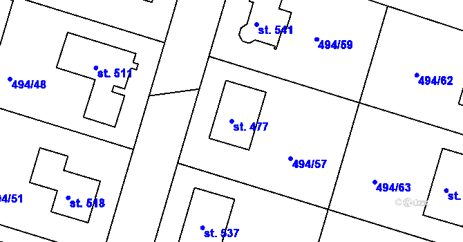 Parcela st. 477 v KÚ Sedlčánky, Katastrální mapa