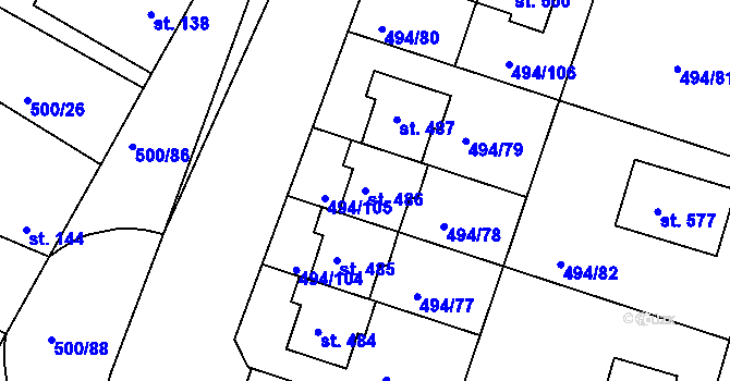 Parcela st. 486 v KÚ Sedlčánky, Katastrální mapa