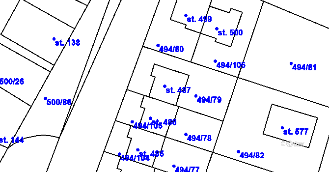 Parcela st. 487 v KÚ Sedlčánky, Katastrální mapa