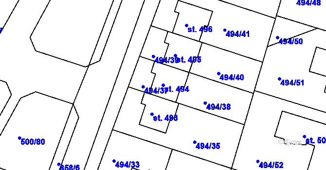 Parcela st. 494 v KÚ Sedlčánky, Katastrální mapa