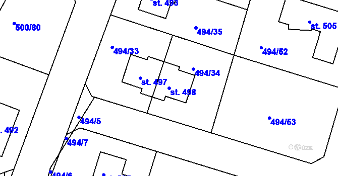 Parcela st. 498 v KÚ Sedlčánky, Katastrální mapa