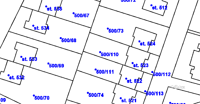 Parcela st. 500/110 v KÚ Sedlčánky, Katastrální mapa