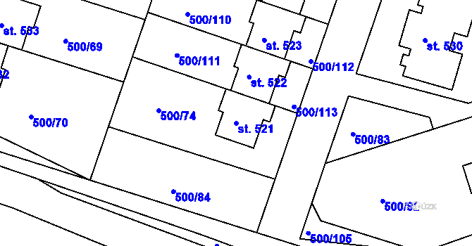 Parcela st. 521 v KÚ Sedlčánky, Katastrální mapa