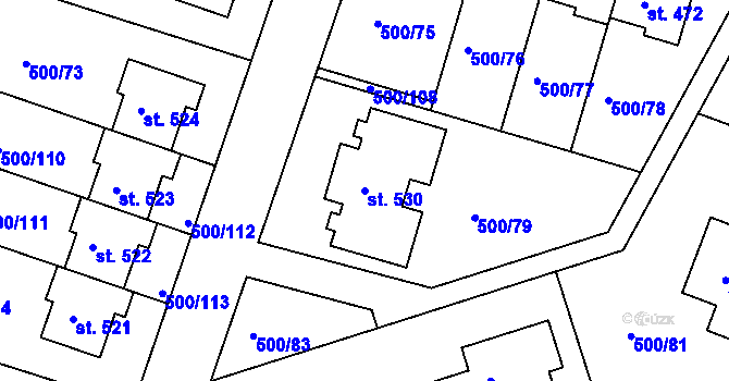 Parcela st. 530 v KÚ Sedlčánky, Katastrální mapa
