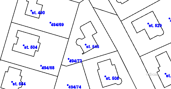 Parcela st. 545 v KÚ Sedlčánky, Katastrální mapa