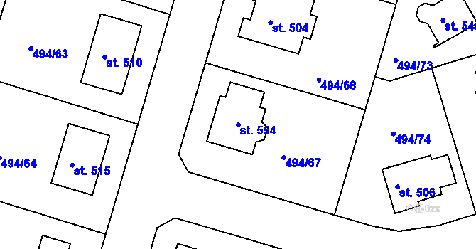 Parcela st. 554 v KÚ Sedlčánky, Katastrální mapa