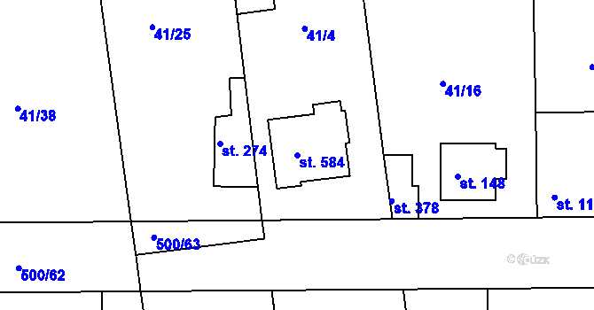 Parcela st. 584 v KÚ Sedlčánky, Katastrální mapa