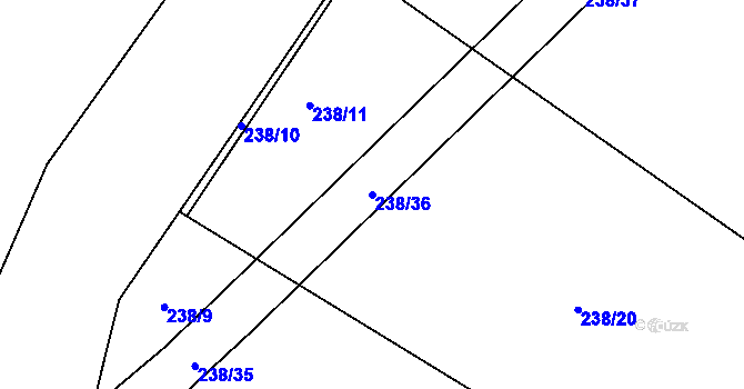 Parcela st. 238/36 v KÚ Sedlčánky, Katastrální mapa