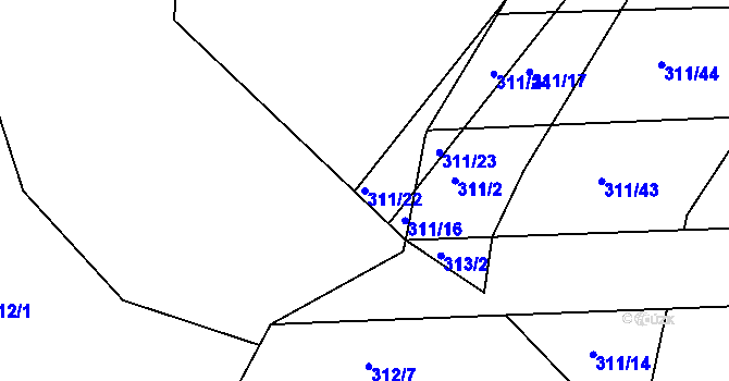 Parcela st. 311/22 v KÚ Sedlčánky, Katastrální mapa