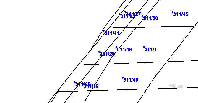 Parcela st. 311/26 v KÚ Sedlčánky, Katastrální mapa