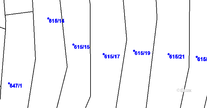 Parcela st. 615/17 v KÚ Sedlčánky, Katastrální mapa