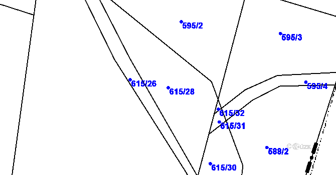 Parcela st. 615/28 v KÚ Sedlčánky, Katastrální mapa