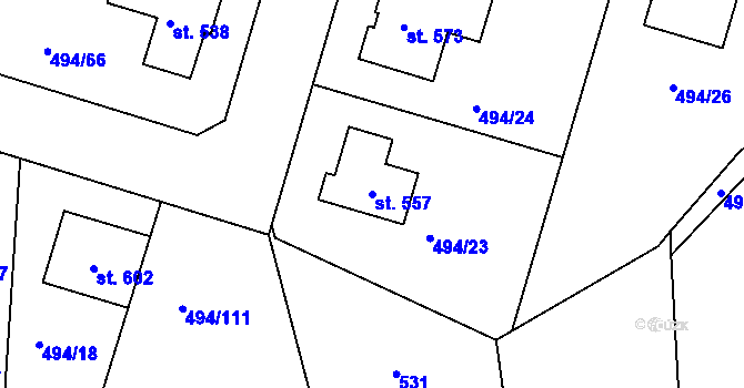 Parcela st. 557 v KÚ Sedlčánky, Katastrální mapa