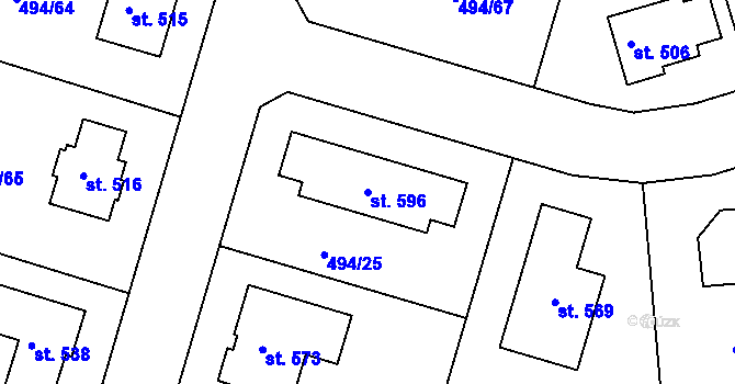 Parcela st. 596 v KÚ Sedlčánky, Katastrální mapa