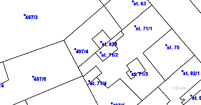 Parcela st. 71/2 v KÚ Sedlčánky, Katastrální mapa