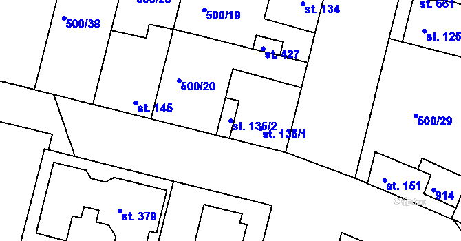 Parcela st. 135/2 v KÚ Sedlčánky, Katastrální mapa