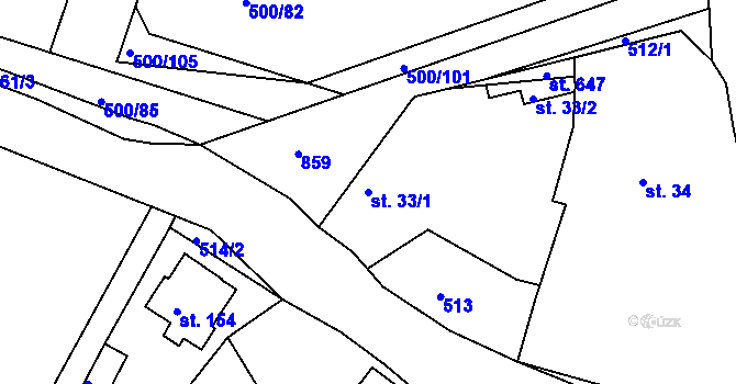 Parcela st. 33/1 v KÚ Sedlčánky, Katastrální mapa